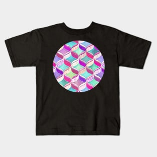 Patchwork Ribbon Ogee Pattern with Pink & Purple Kids T-Shirt